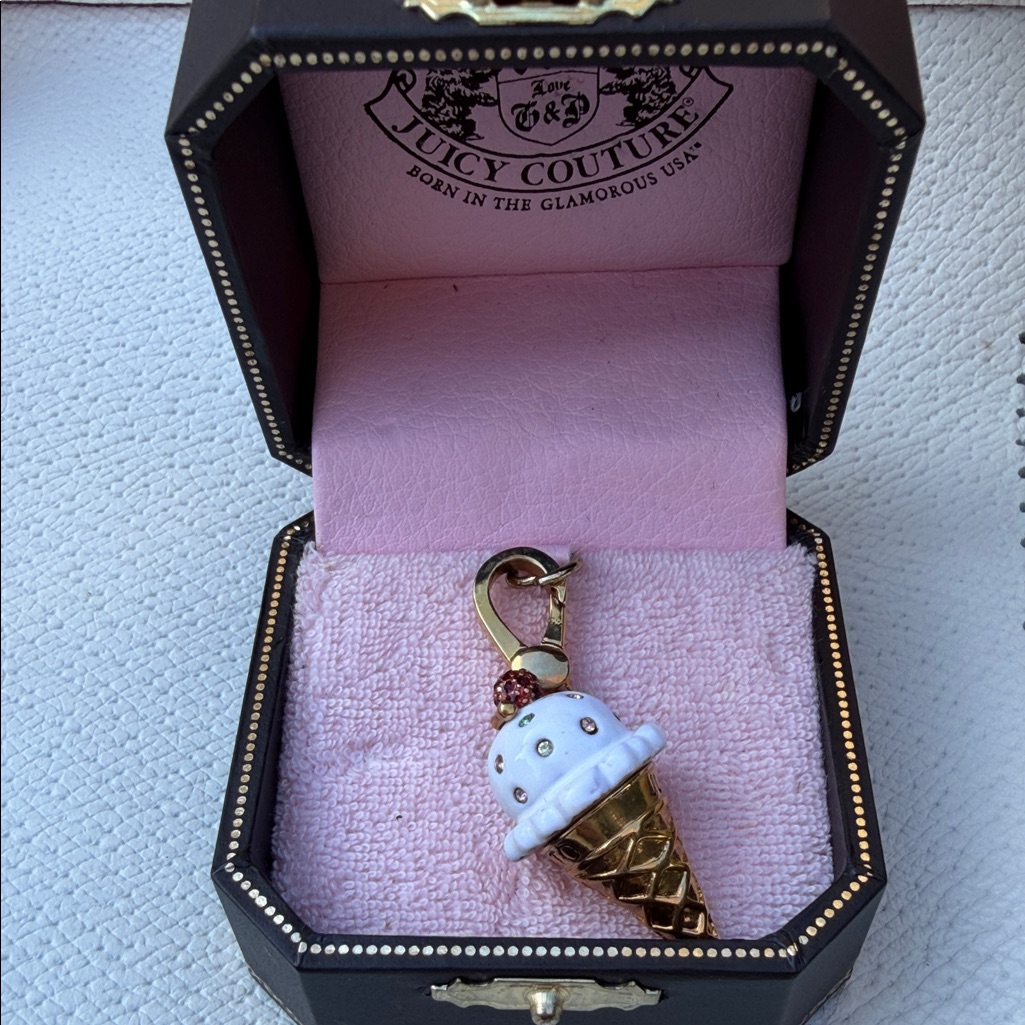 Juicy Couture Ice Cream Gelato Cone W/ Cherry Charm Y2k With Box Goldtone